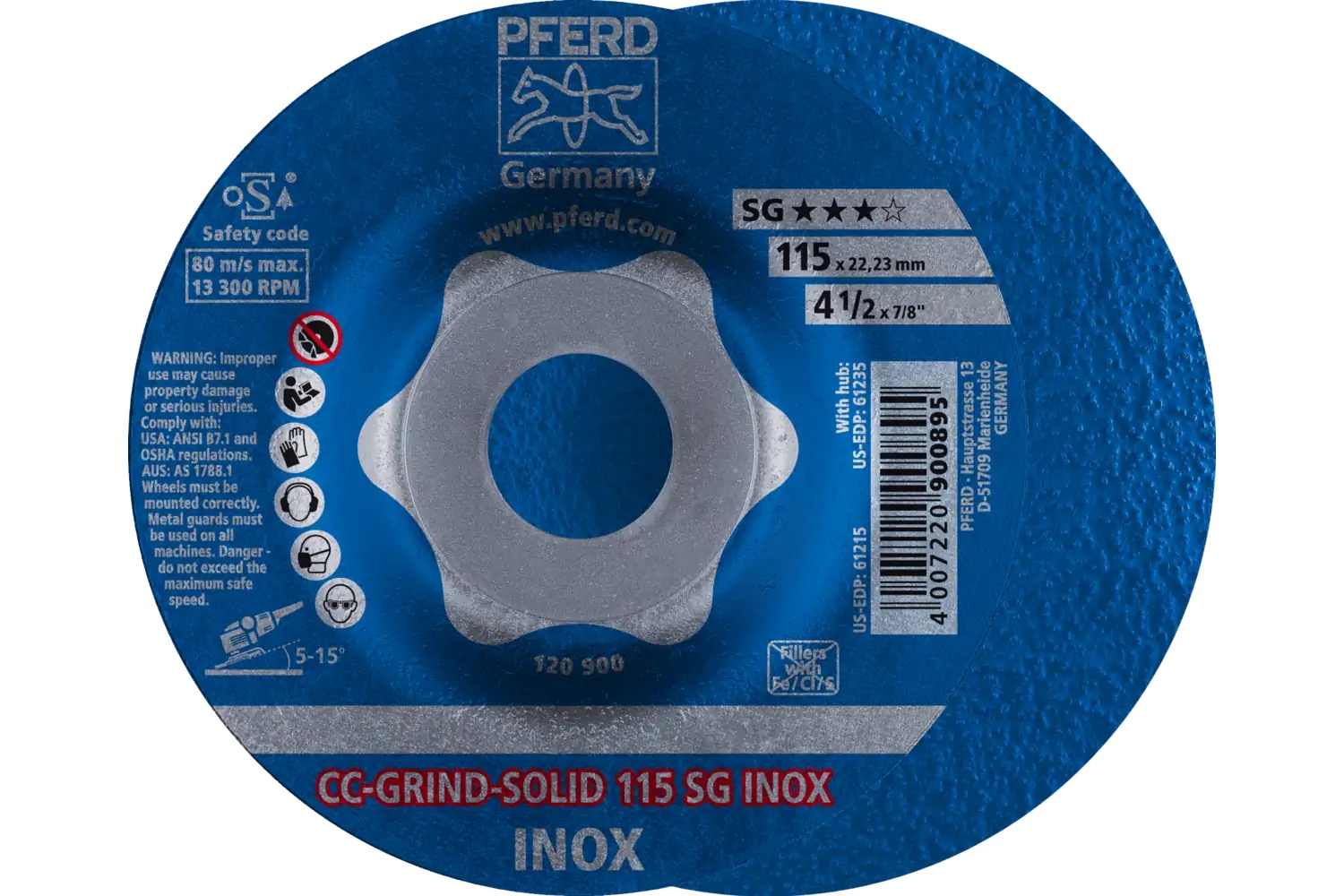 Picture of Pferd Grinding disc, CC-Grind®-Solid, 4-1/2" x 7/8, SG Inox, Ceramic